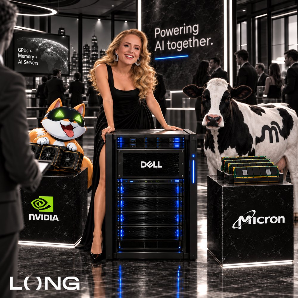 A woman presents a Dell server with a GPU cat and a cow in a data center.